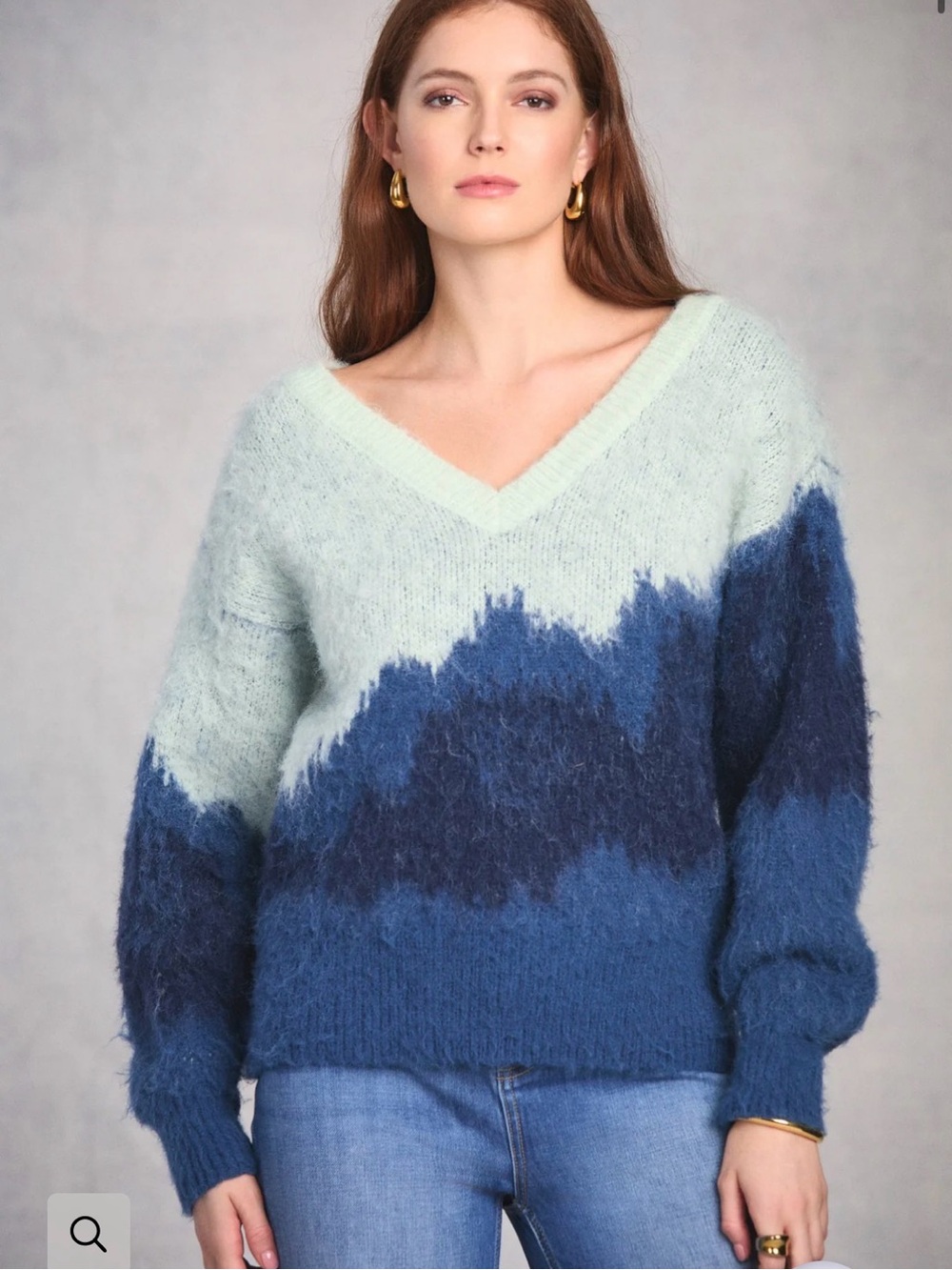 City  blues V-Neck Long Sleeve Brushed Jacquard Sweater Size S
